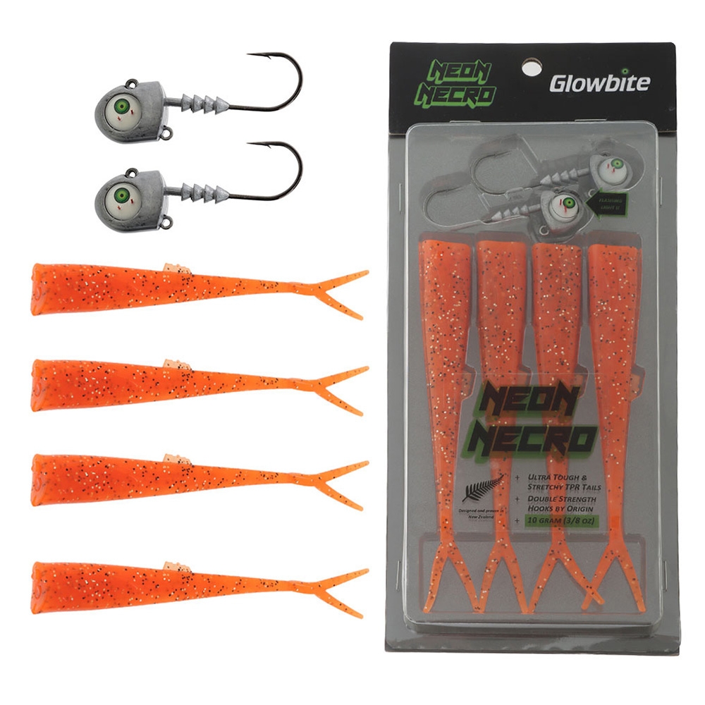 Glowbite Neon Necro Flashing Soft Bait 6in 10g On-Fire Orange