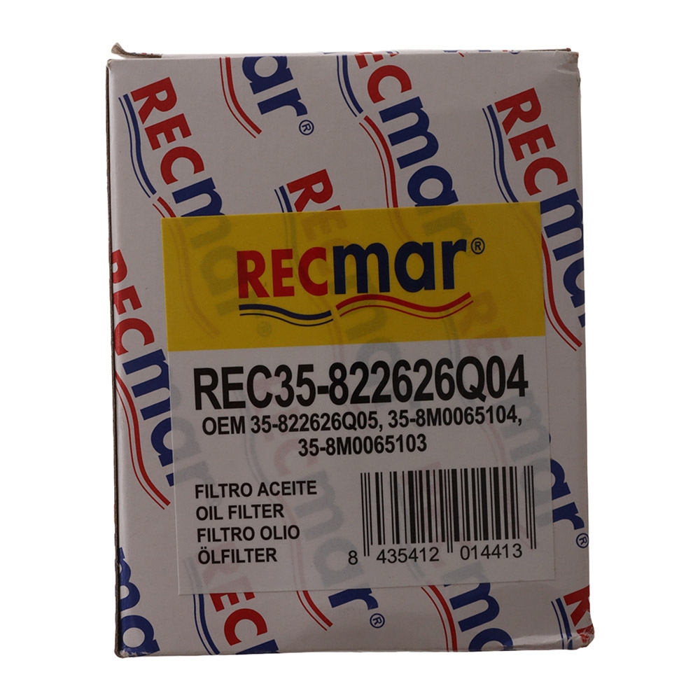 Recmar 35-822626Q04 Oil Filter for MerCruiser 25HP/30HP/115HP Outboard Engines