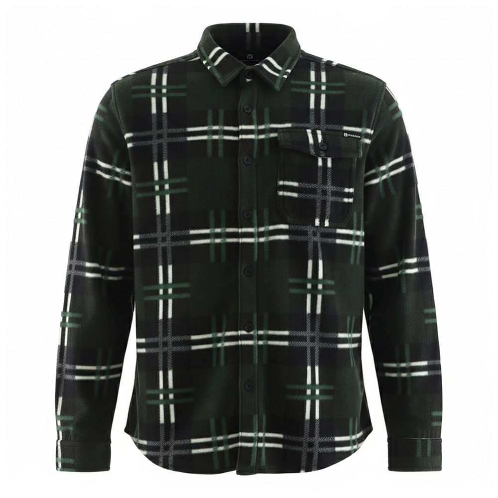 The Mad Hueys Skeleton Paradise Mens Fleece Shacket Oil Green