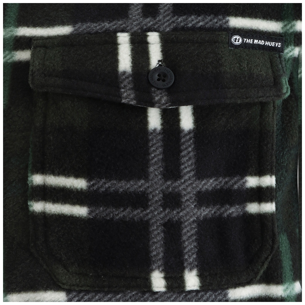 The Mad Hueys Skeleton Paradise Mens Fleece Shacket Oil Green