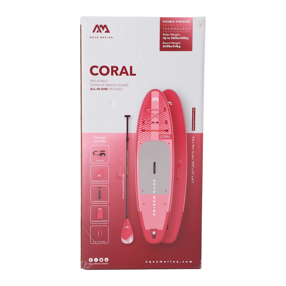 Aqua Marina Coral Raspberry Advanced All-Round Inflatable Stand Up Paddle Board Package 10ft 2in