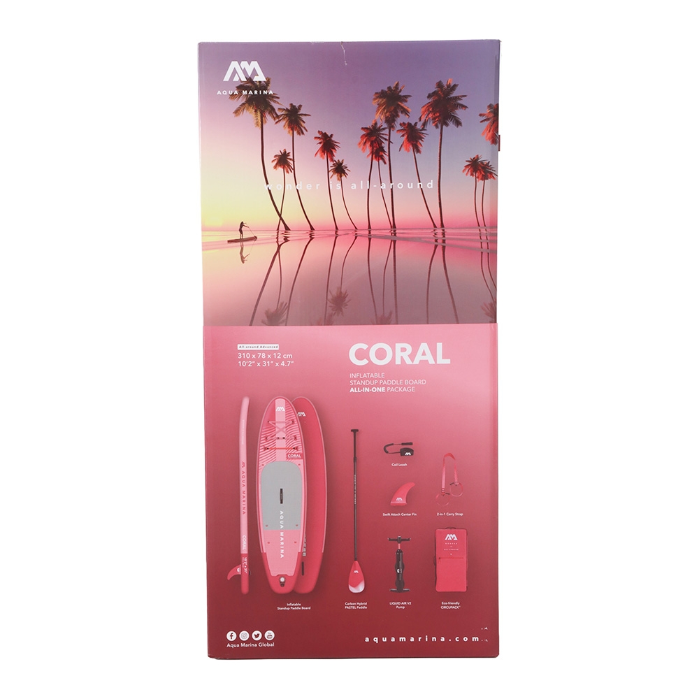 Aqua Marina Coral Raspberry Advanced All-Round Inflatable Stand Up Paddle Board Package 10ft 2in