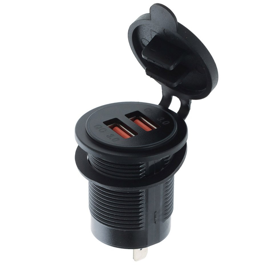 Waterproof Dual USB Fast Charger Socket with LED Light Ring 12/24V