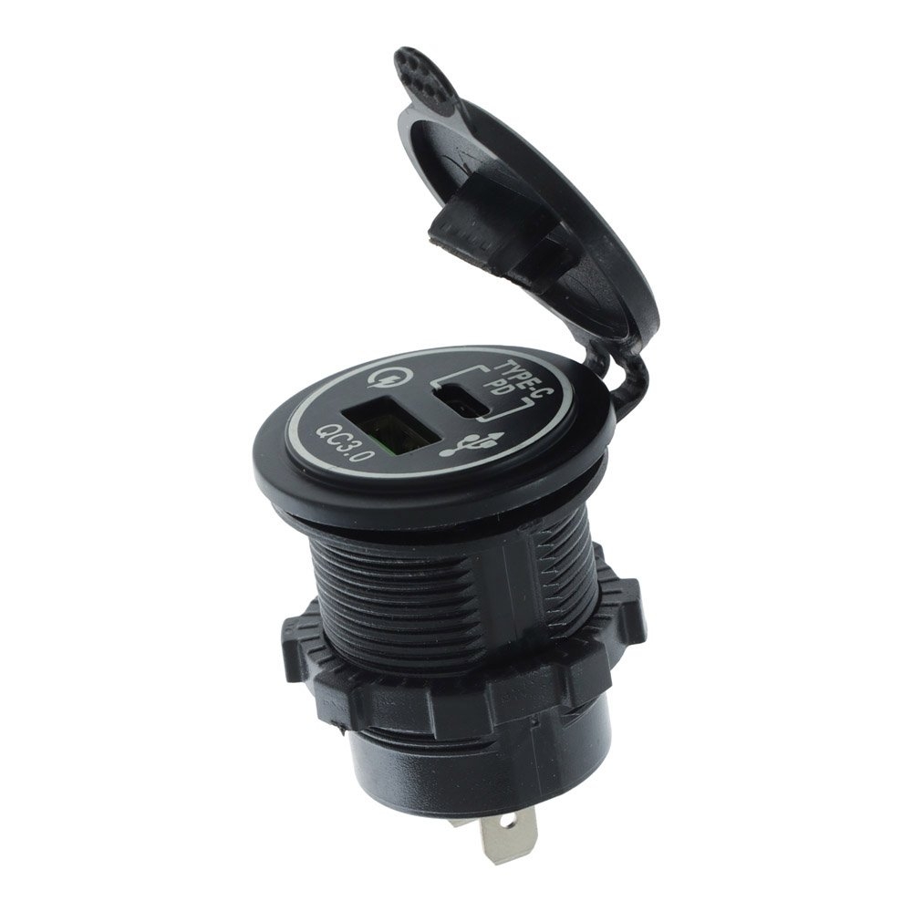 Waterproof USB and USB-C Fast Charger Socket 12/24V