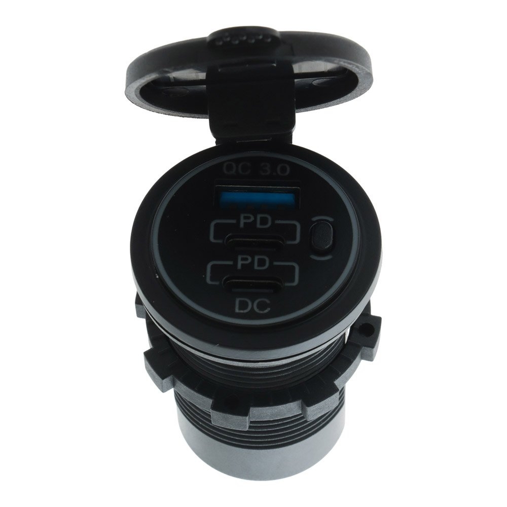 Waterproof Triple USB Fast Charger Socket with Switch 12/24V