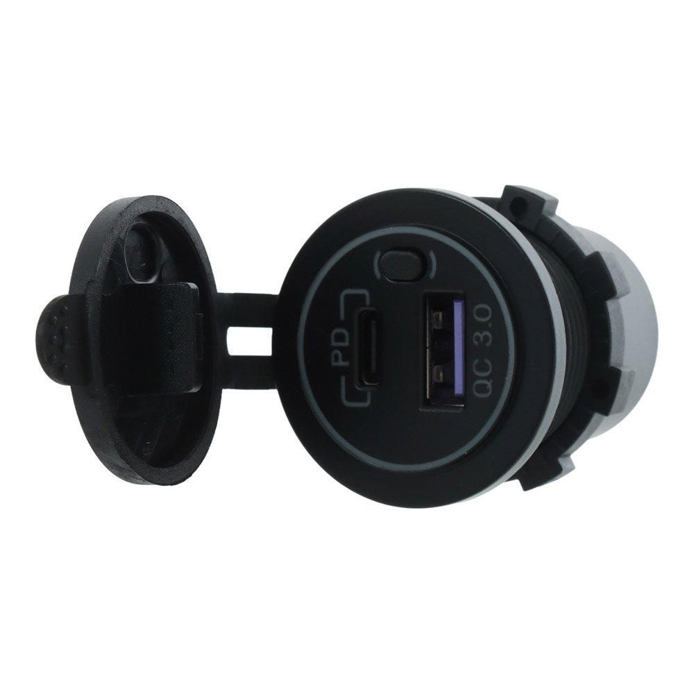 Waterproof USB and USB-C Fast Charger Socket with Switch 12/24V
