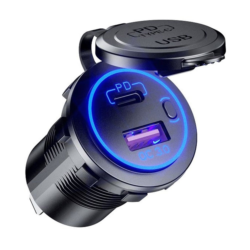 Waterproof USB and USB-C Fast Charger Socket with Switch 12/24V