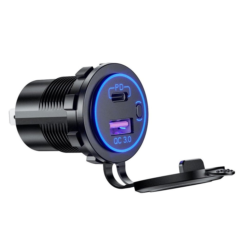 Waterproof USB and USB-C Fast Charger Socket with Switch 12/24V