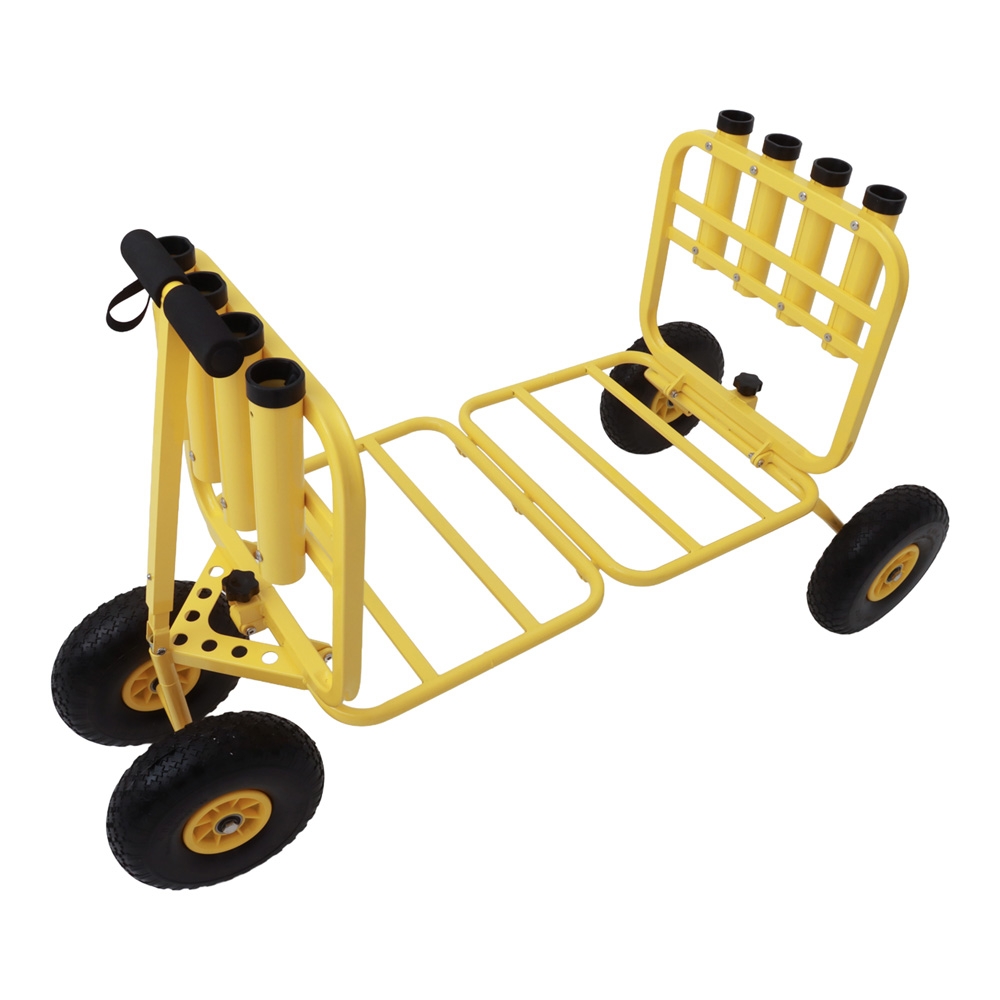 Foldable Beach Cart with Inflatable Wheels and 8 Rod Holders - 136kg Capacity