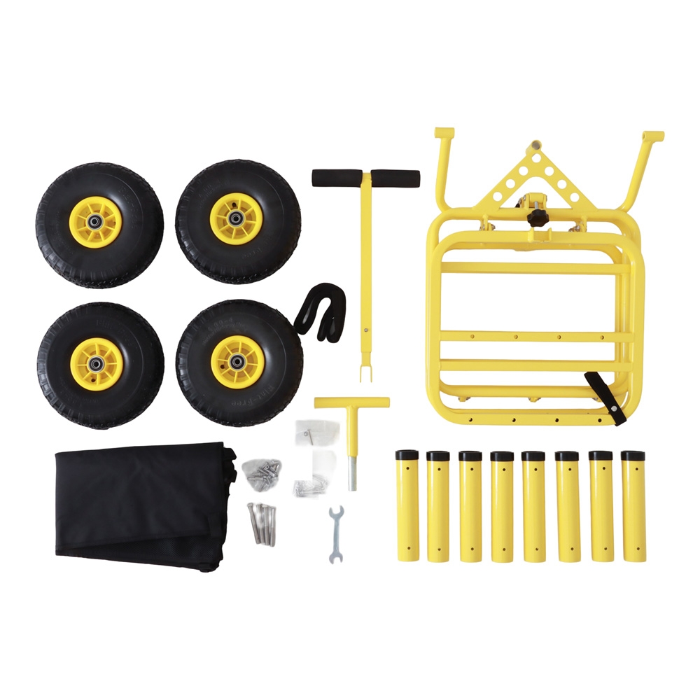 Foldable Beach Cart with Inflatable Wheels and 8 Rod Holders - 136kg Capacity