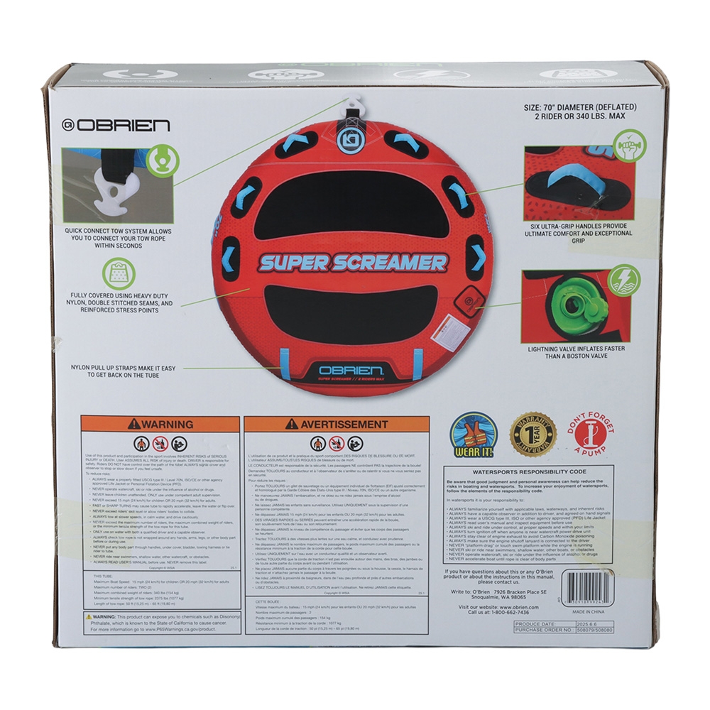 O'Brien Super Screamer 2-Person Towable Sea Biscuit Ski Tube 178cm