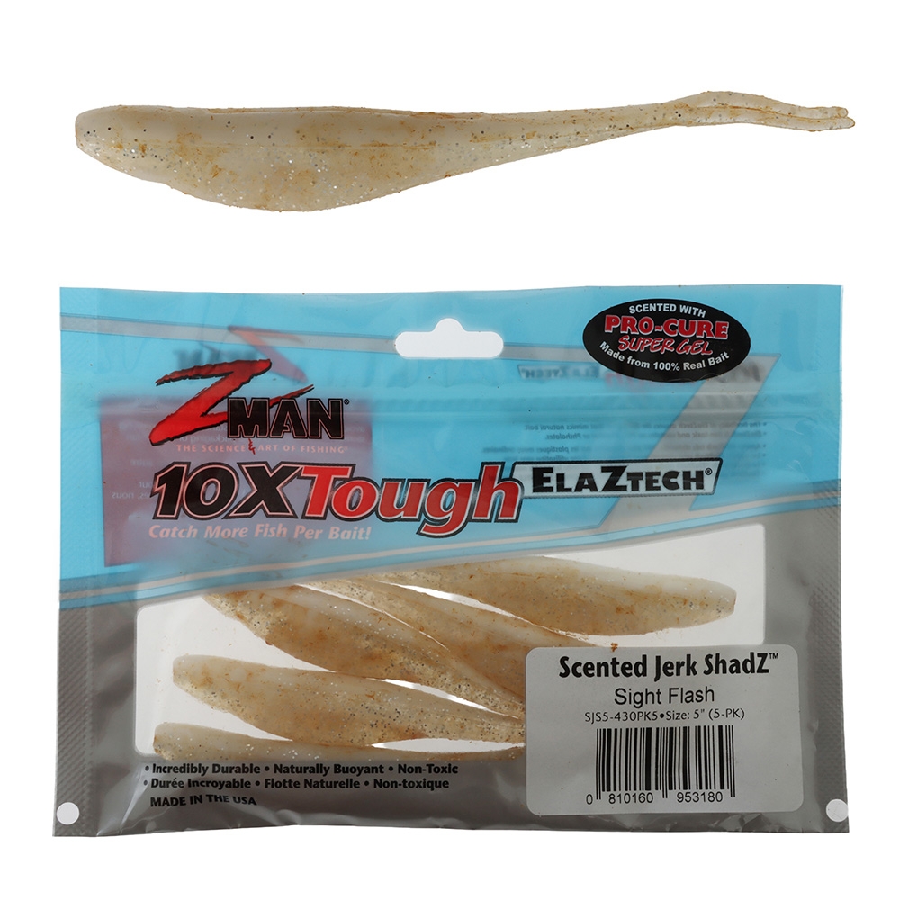 Z-Man Jerk ShadZ Scented Soft Bait 5in / 12.7cm Qty 5 Sight Flash
