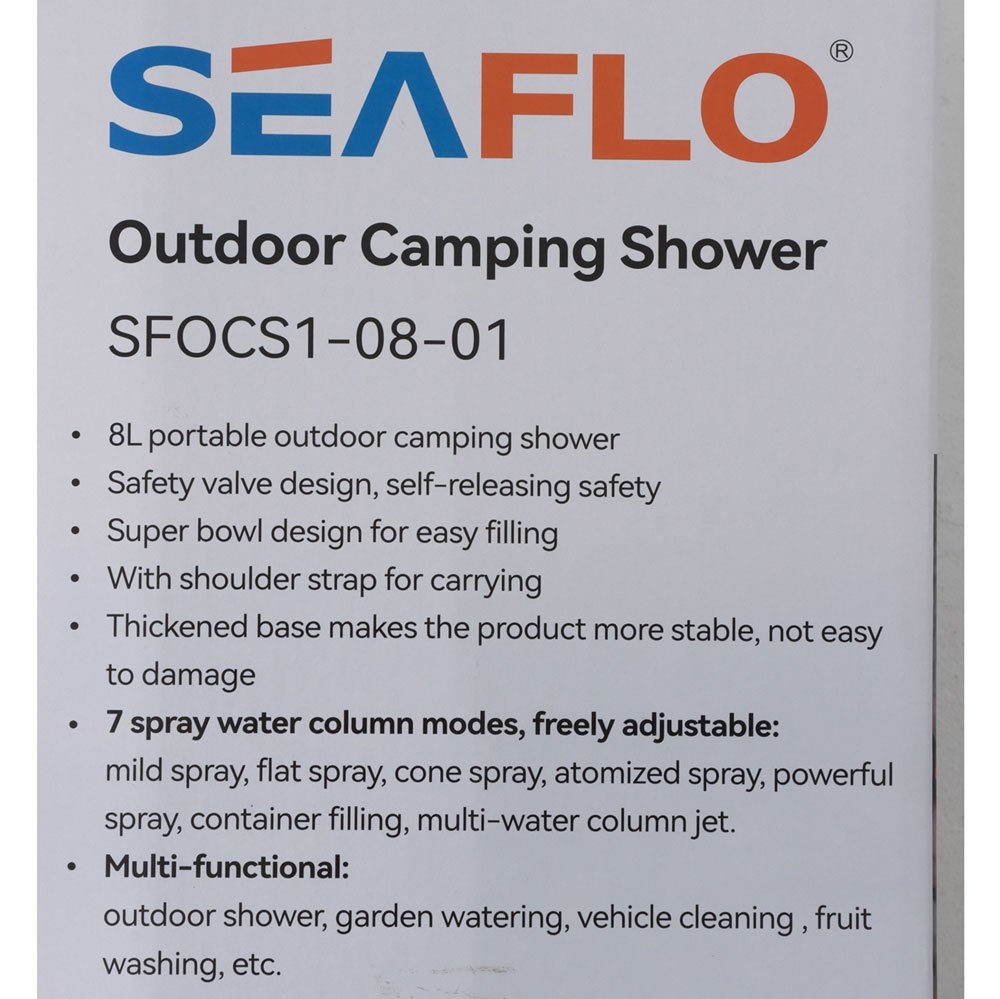 Seaflo Manual Portable Outdoor Camping Shower 8L 1.3m Hose