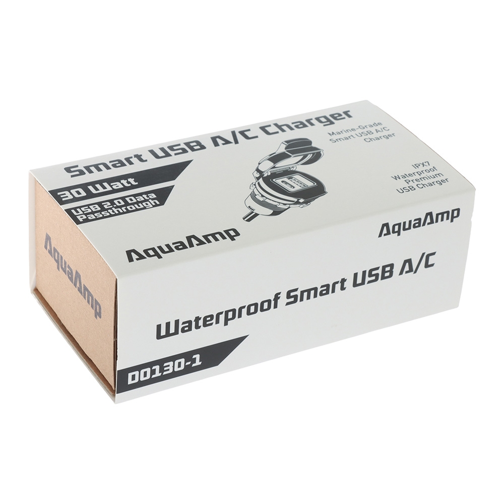 AquaAmp Waterproof Dual USB-A/C Smart Charger 6W/30W