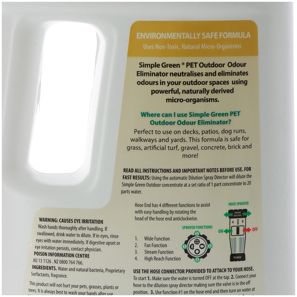 Simple Green Pet Outdoor Odour Eliminator with Hose Attachment 2L