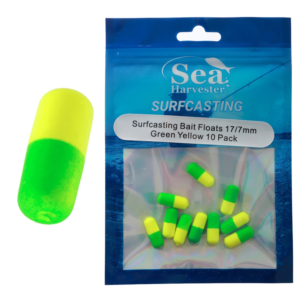 Sea Harvester Surfcasting Bait Floats 17 x 7mm Qty 10 Green Yellow
