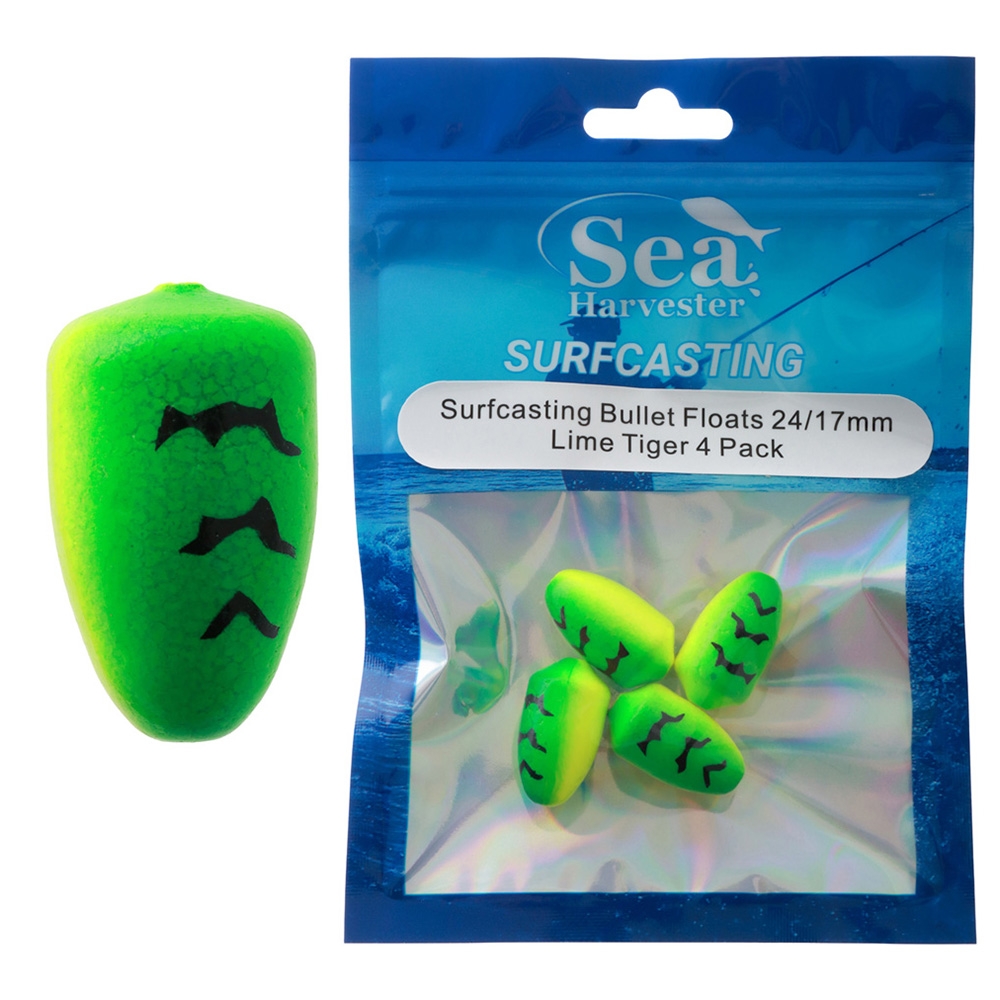 Sea Harvester Surfcasting Bullet Floats 24 x 17mm Qty 4 Lime Tiger