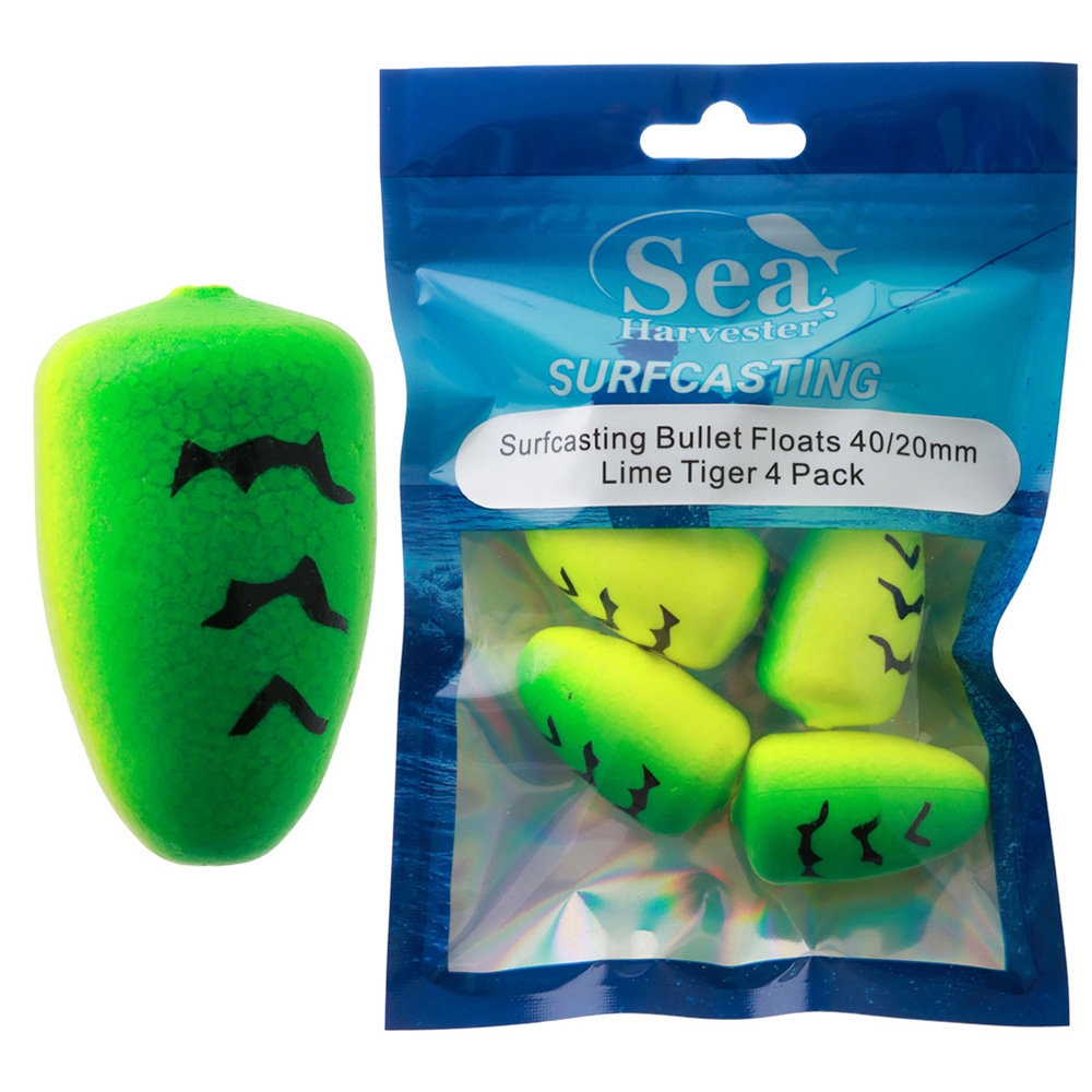 Sea Harvester Surfcasting Bullet Floats 40 x 20mm Qty 4 Lime Tiger