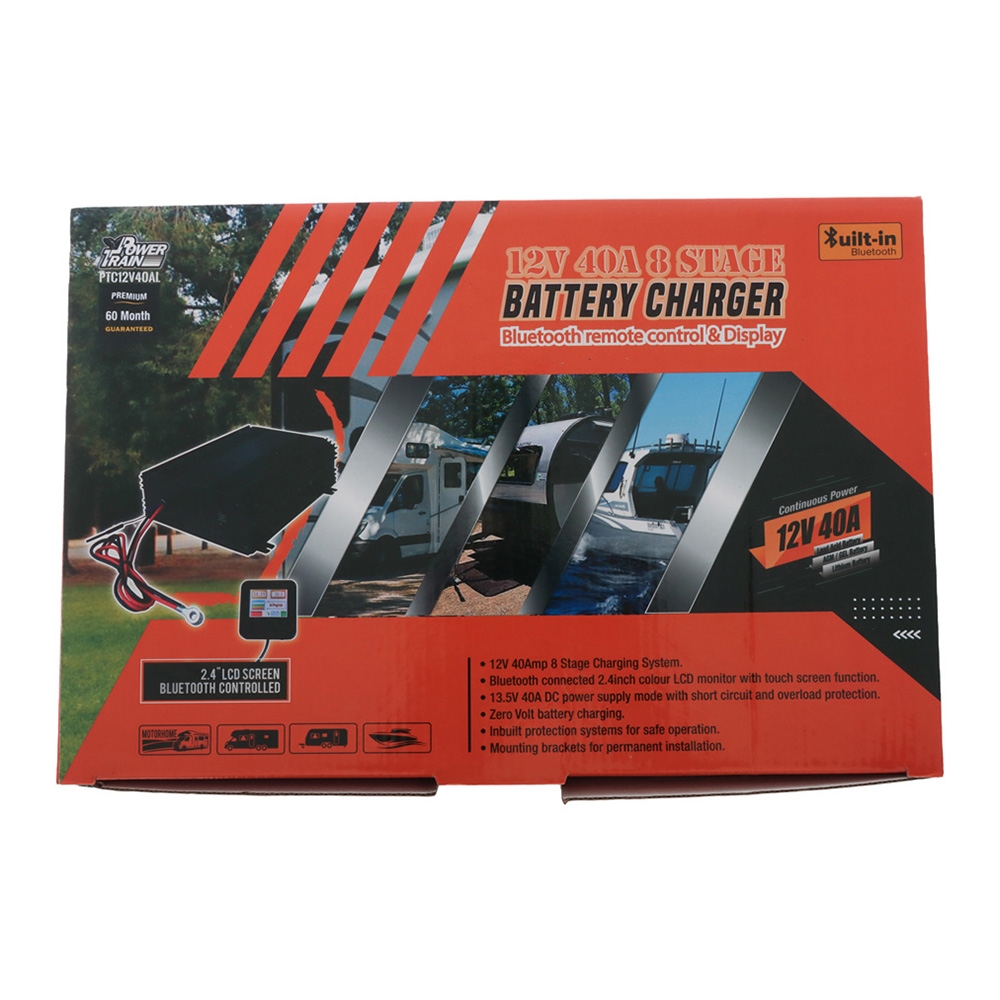 Powertrain 8-Stage Battery Charger with Bluetooth Display and Remote 12V 40A