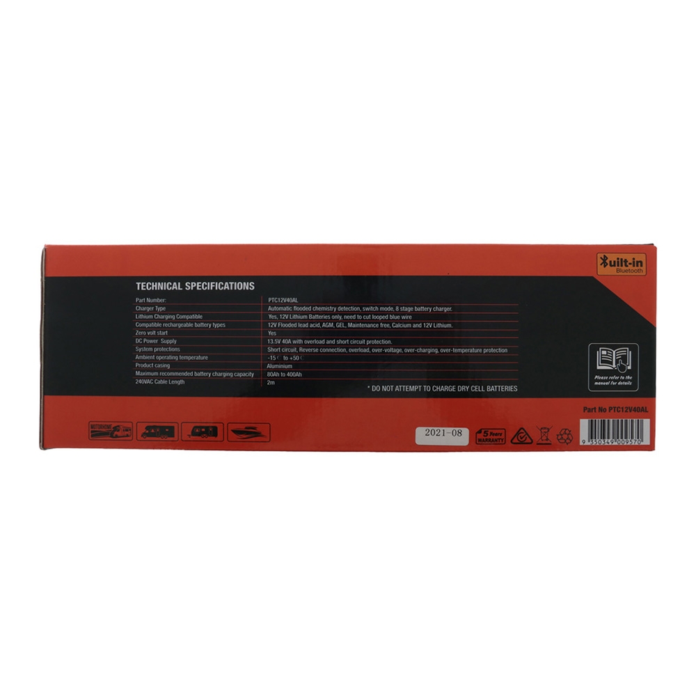 Powertrain 8-Stage Battery Charger with Bluetooth Display and Remote 12V 40A
