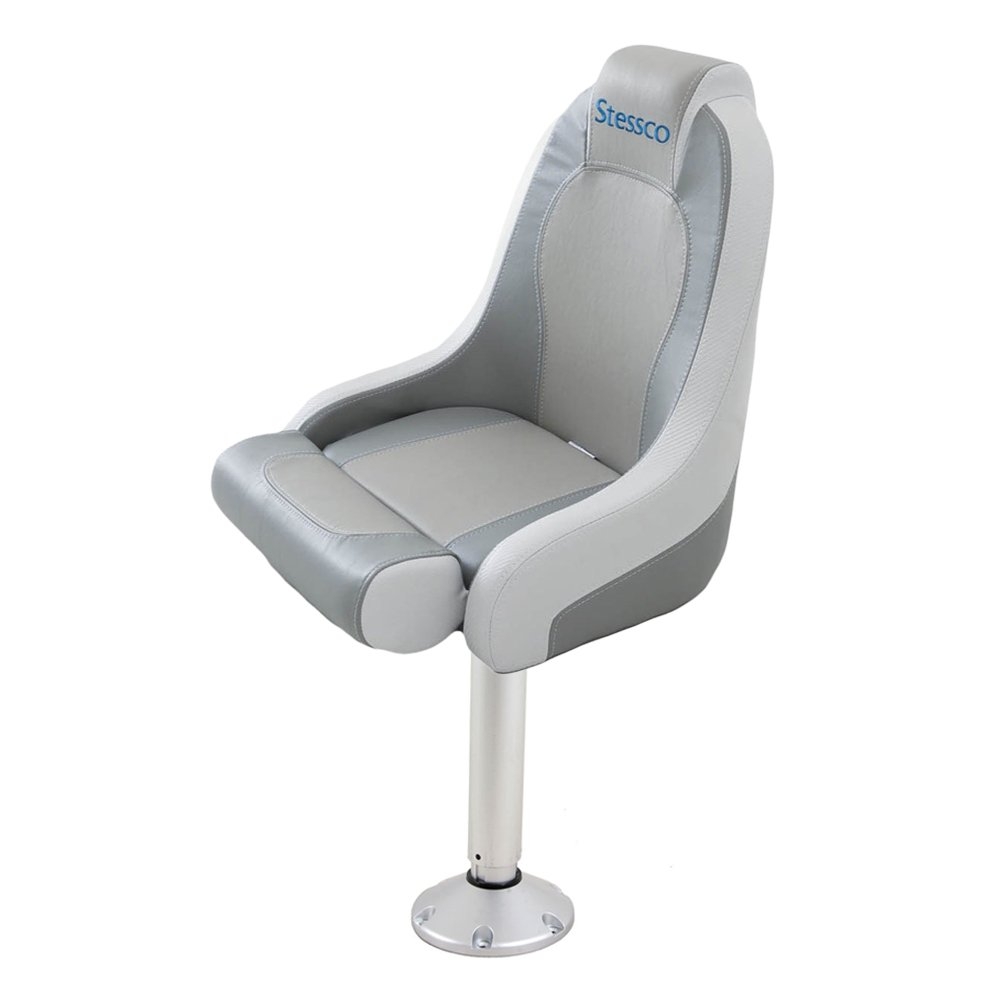 Stessco High Back Boat Helm Seat with Adjustable Bolster and Boat Seat Pedestal