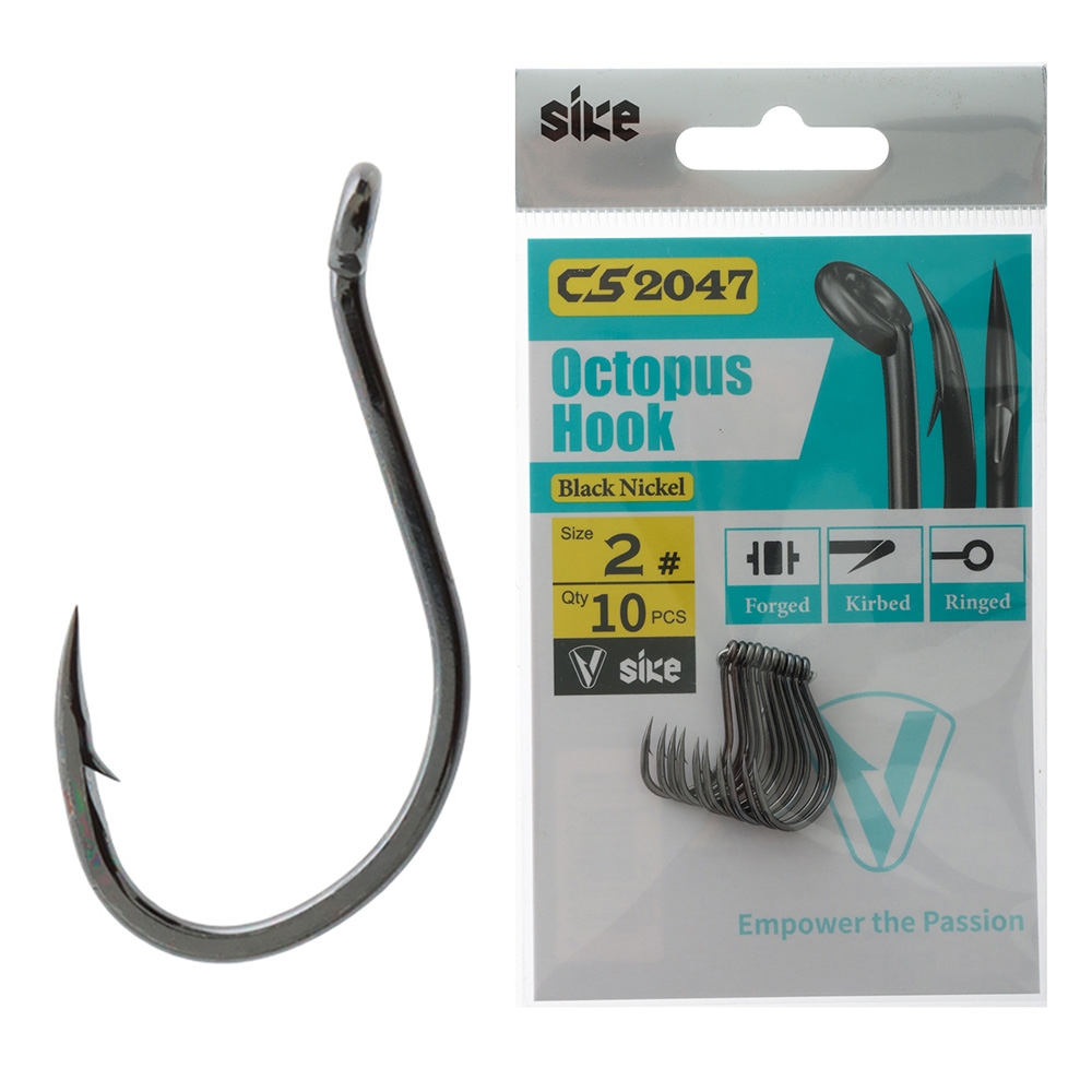 Sike CS2047 Black Nickel Octopus Hooks #2 Qty 10