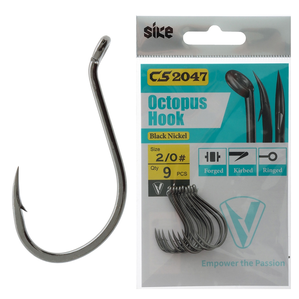 Sike CS2047 Black Nickel Octopus Hooks 2/0 Qty 9