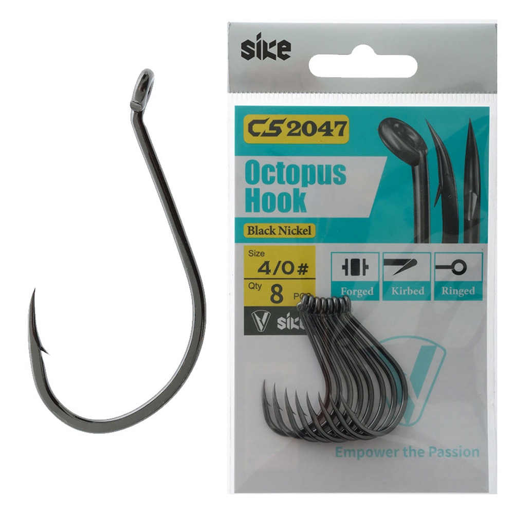 Sike CS2047 Black Nickel Octopus Hooks 4/0 Qty 8