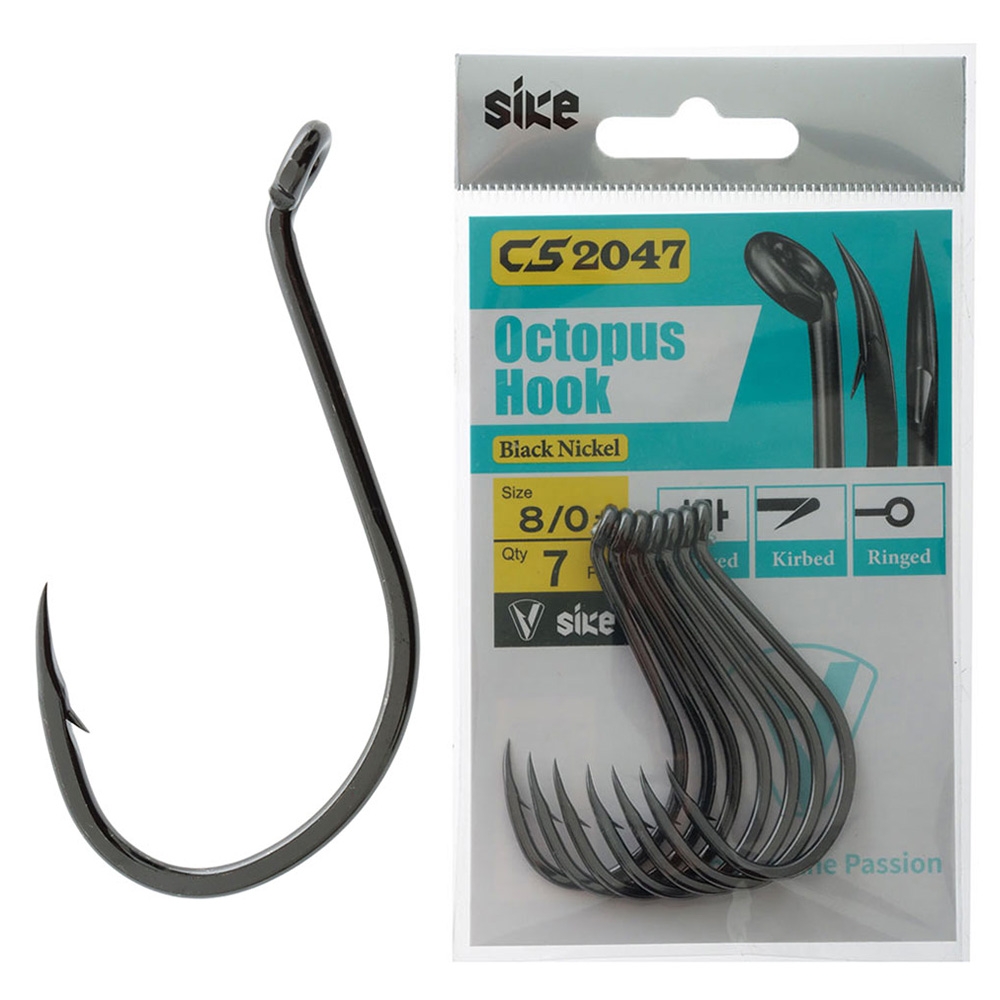 Sike CS2047 Black Nickel Octopus Hooks 8/0 Qty 7