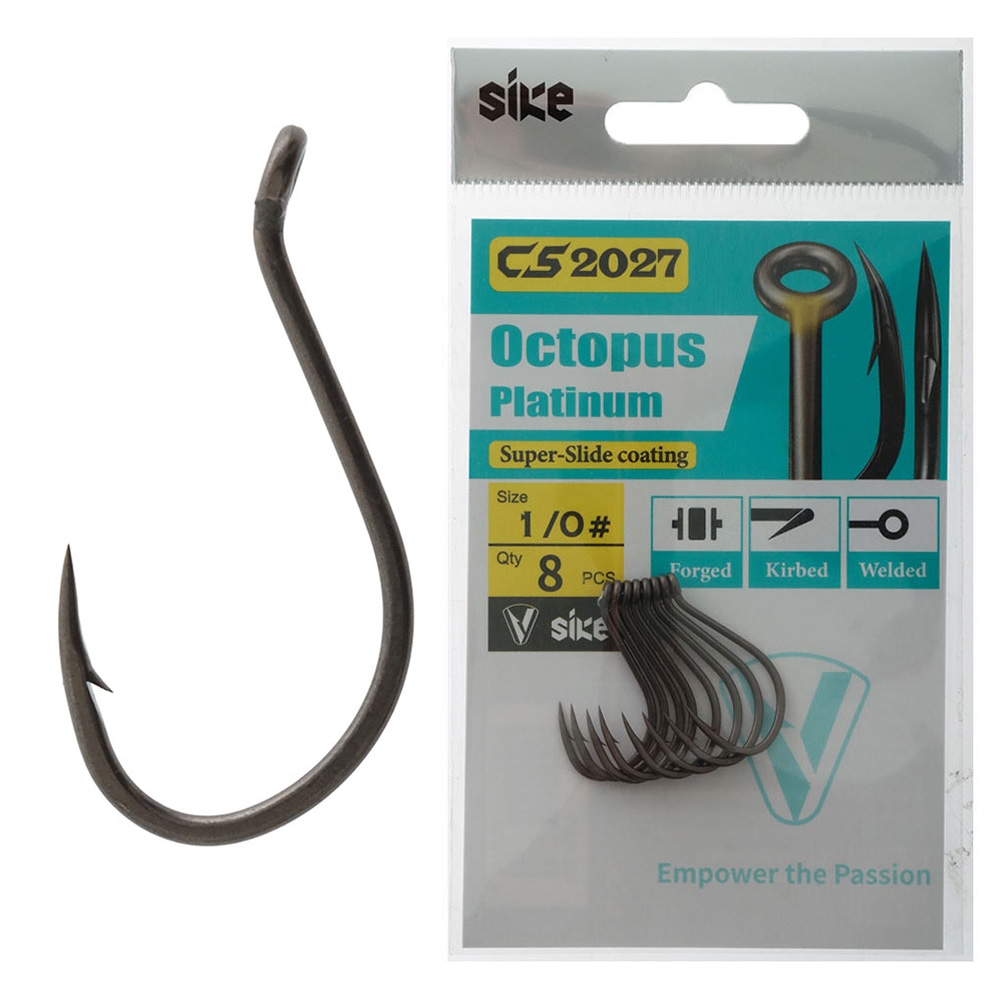 Sike CS2027 Super-Slide Octopus Platinum Hooks 1/0 Qty 8