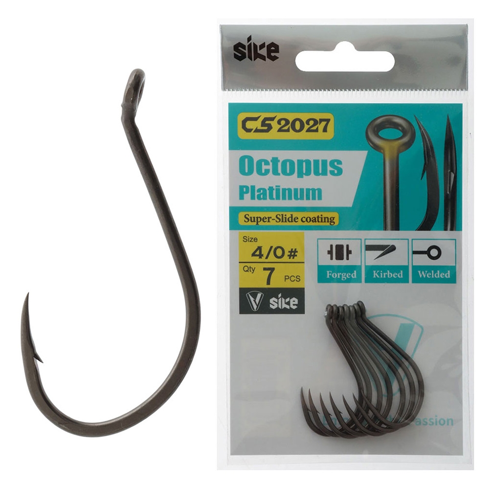 Sike CS2027 Super-Slide Octopus Platinum Hooks 4/0 Qty 7
