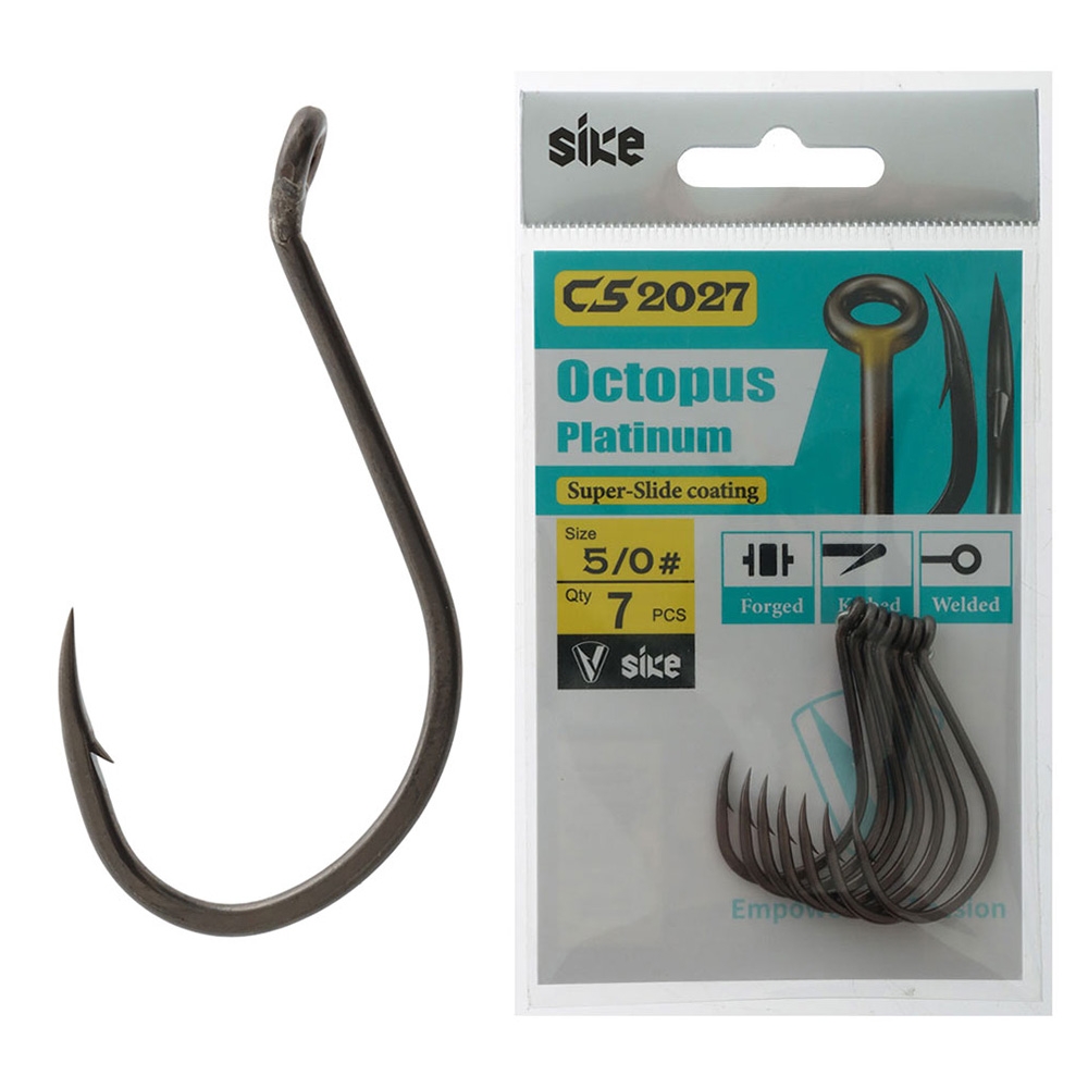 Sike CS2027 Super-Slide Octopus Platinum Hooks 5/0 Qty 7