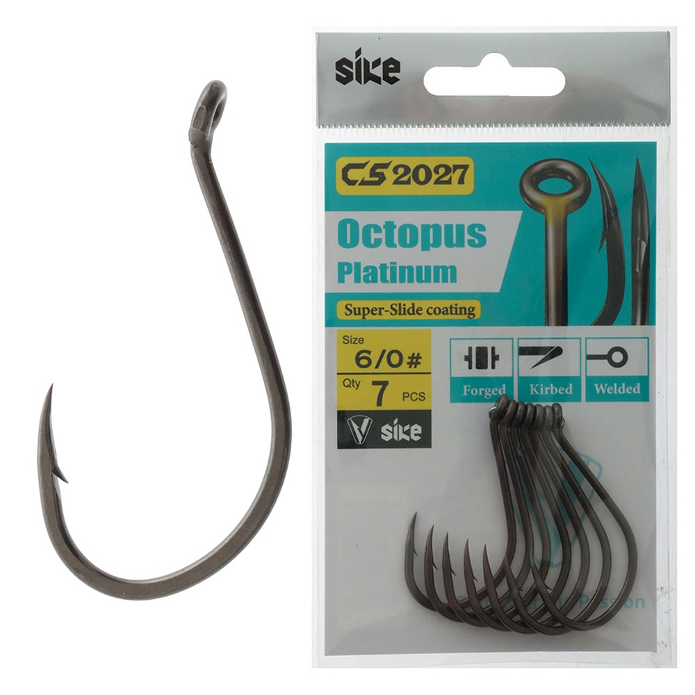 Sike CS2027 Super-Slide Octopus Platinum Hooks 6/0 Qty 7