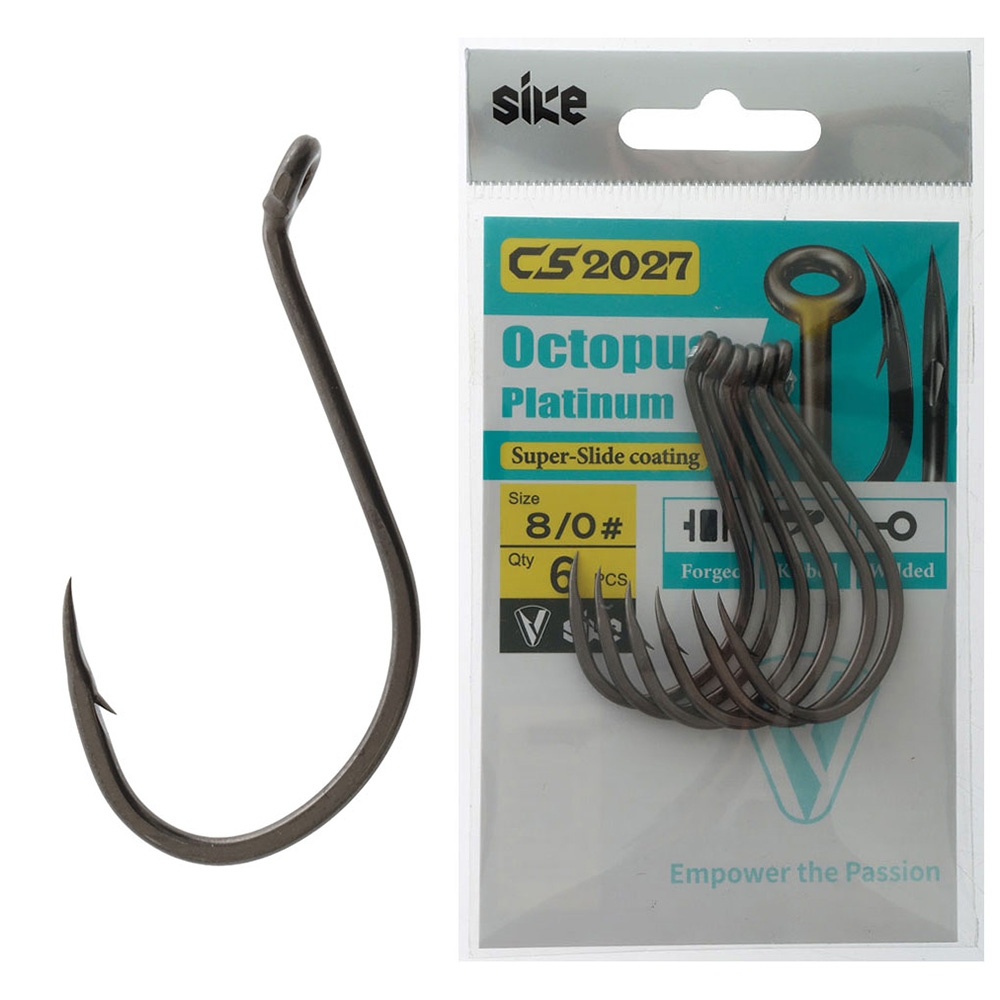Sike CS2027 Super-Slide Octopus Platinum Hooks 8/0 Qty 6