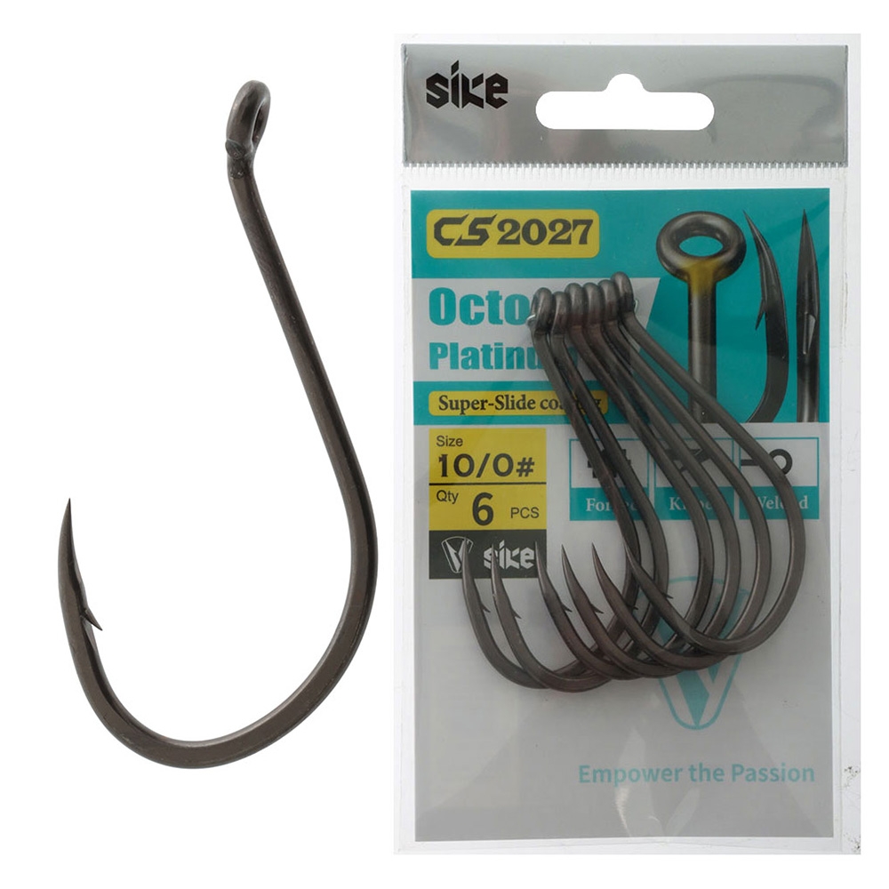 Sike CS2027 Super-Slide Octopus Platinum Hooks 10/0 Qty 6