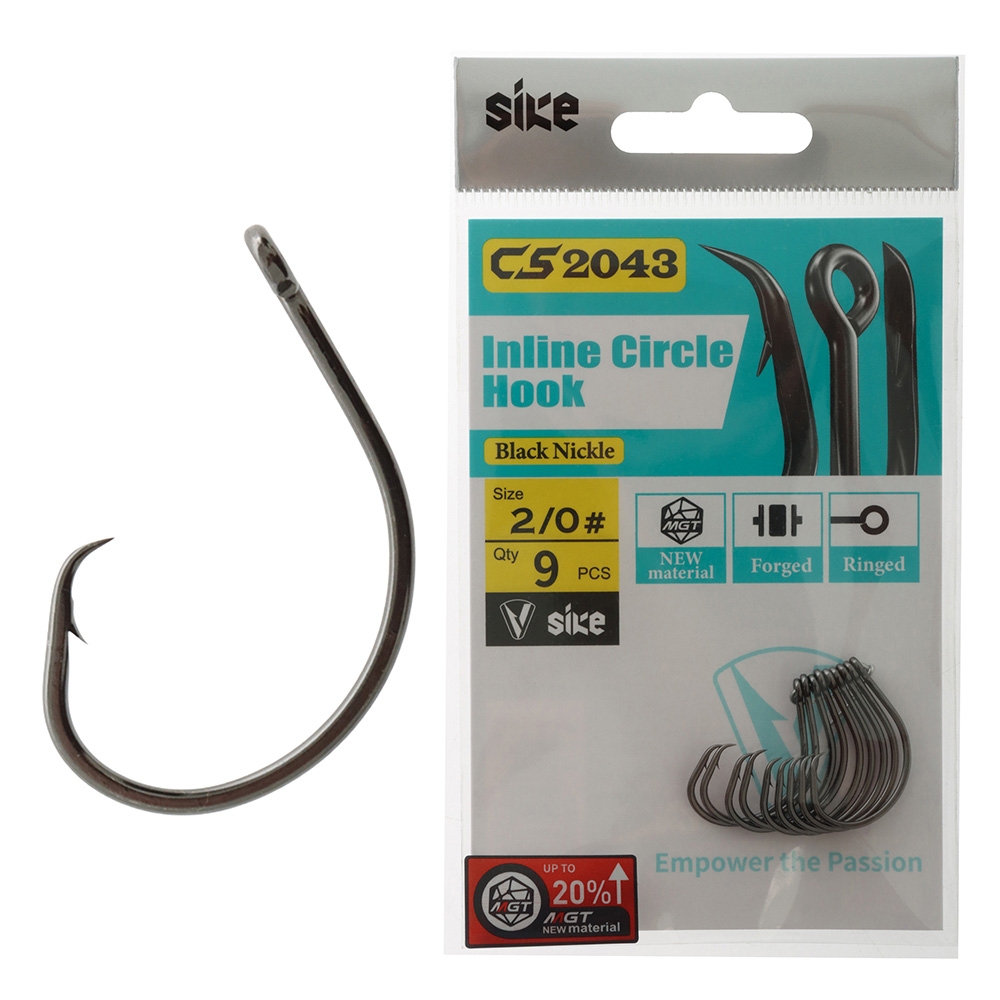 Sike CS2043 Black Nickel Inline Circle Hooks 2/0 Qty 9