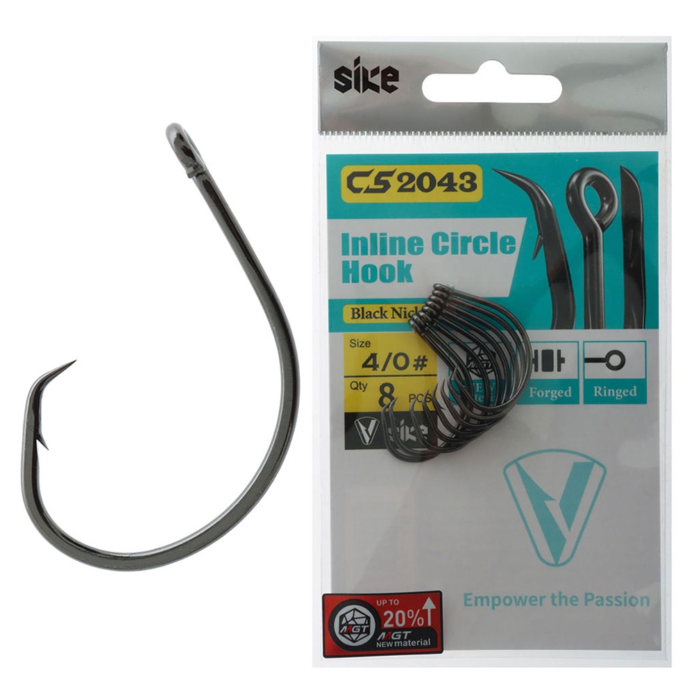Sike CS2043 Black Nickel Inline Circle Hooks 4/0 Qty 8