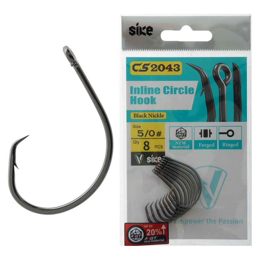 Sike CS2043 Black Nickel Inline Circle Hooks 5/0 Qty 8