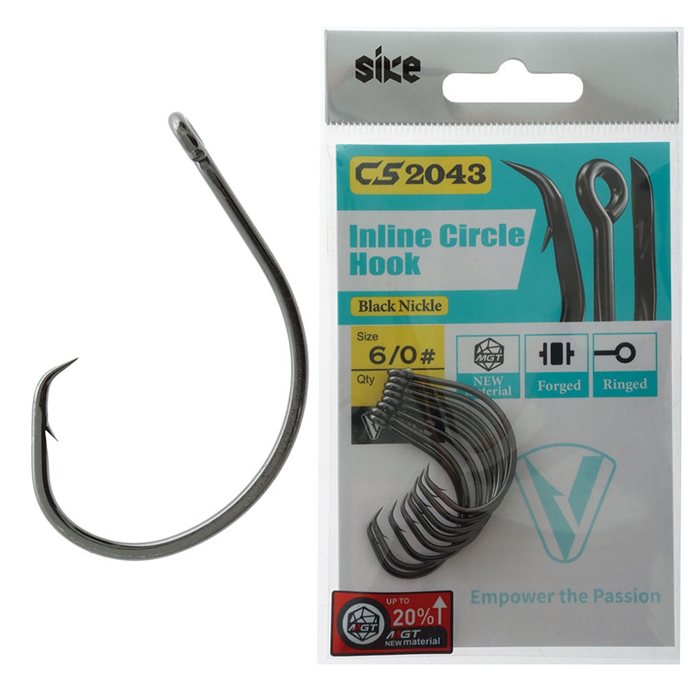 Sike CS2043 Black Nickel Inline Circle Hooks 6/0 Qty 8