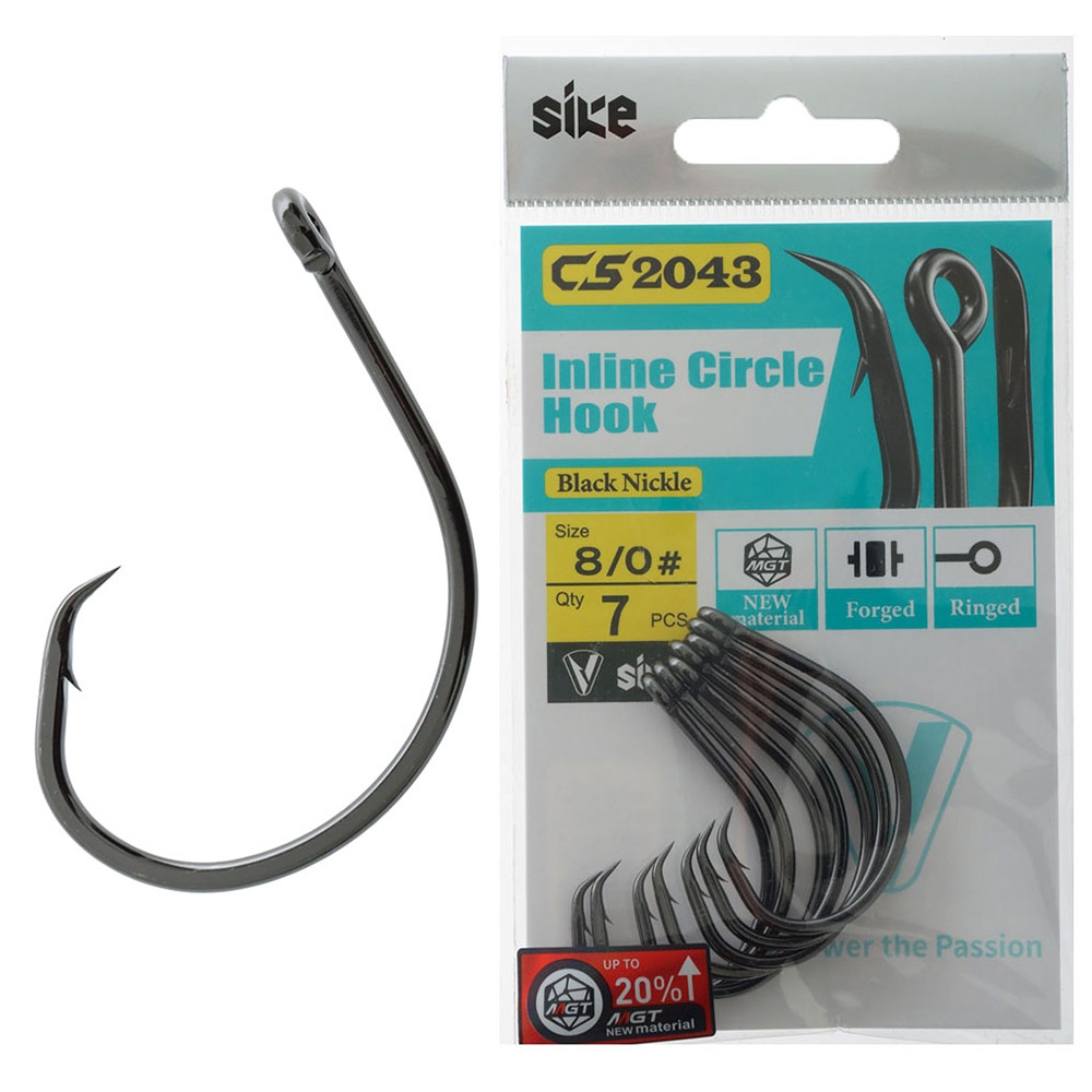Sike CS2043 Black Nickel Inline Circle Hooks 8/0 Qty 7