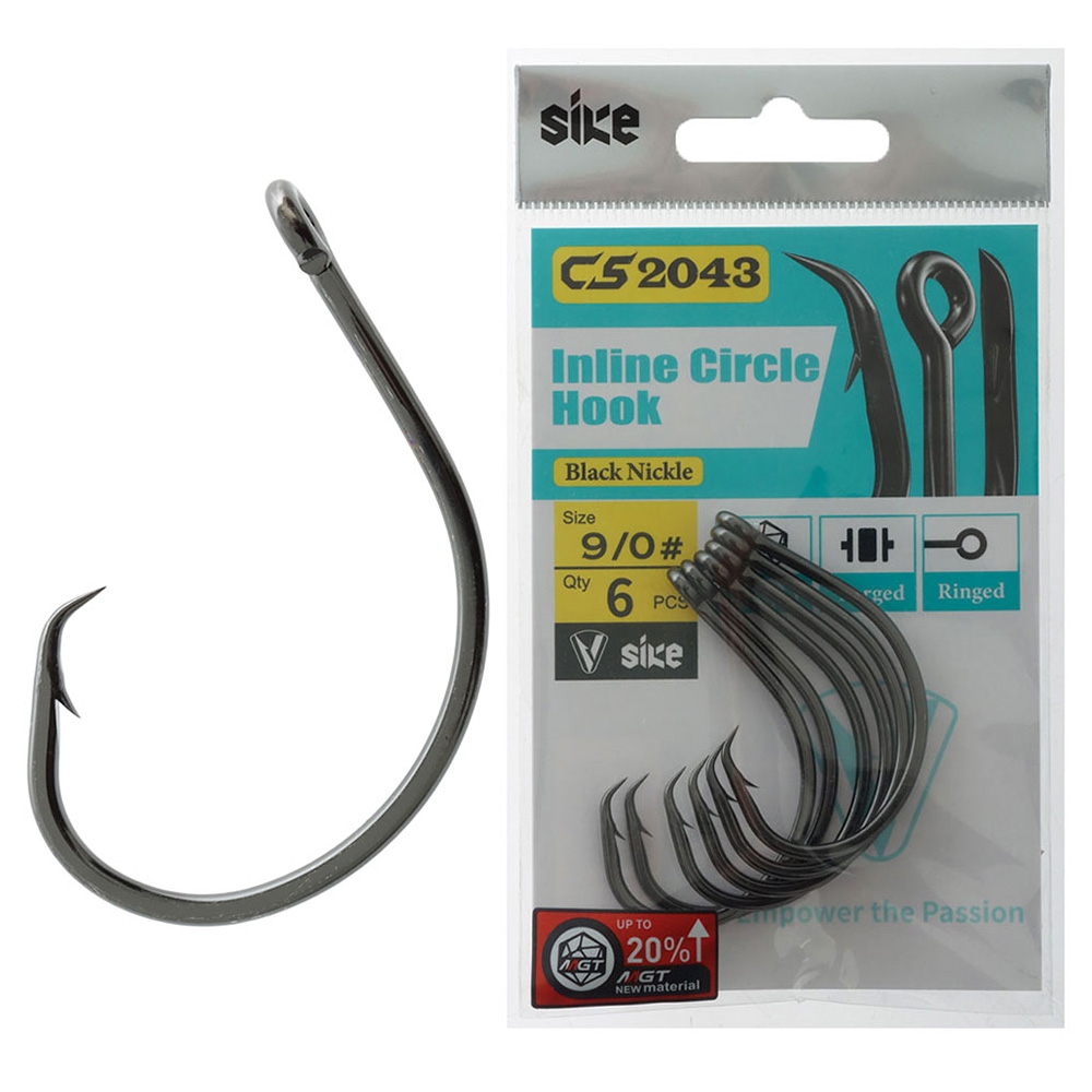Sike CS2043 Black Nickel Inline Circle Hooks 9/0 Qty 6