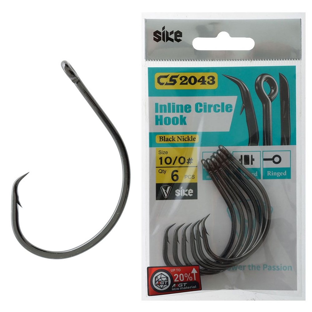 Sike CS2043 Black Nickel Inline Circle Hooks 10/0 Qty 6