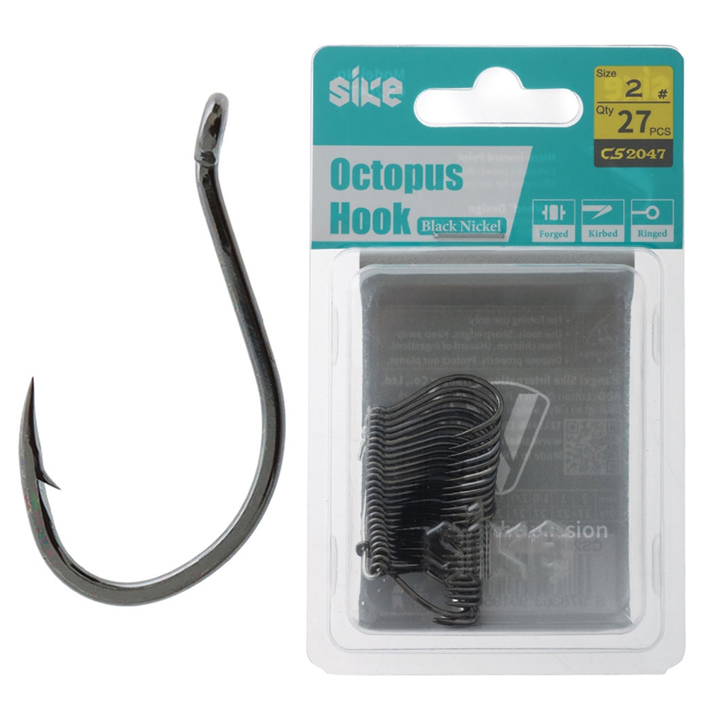 Sike CS2047 Black Nickel Octopus Hooks Bulk Pack #2 Qty 27