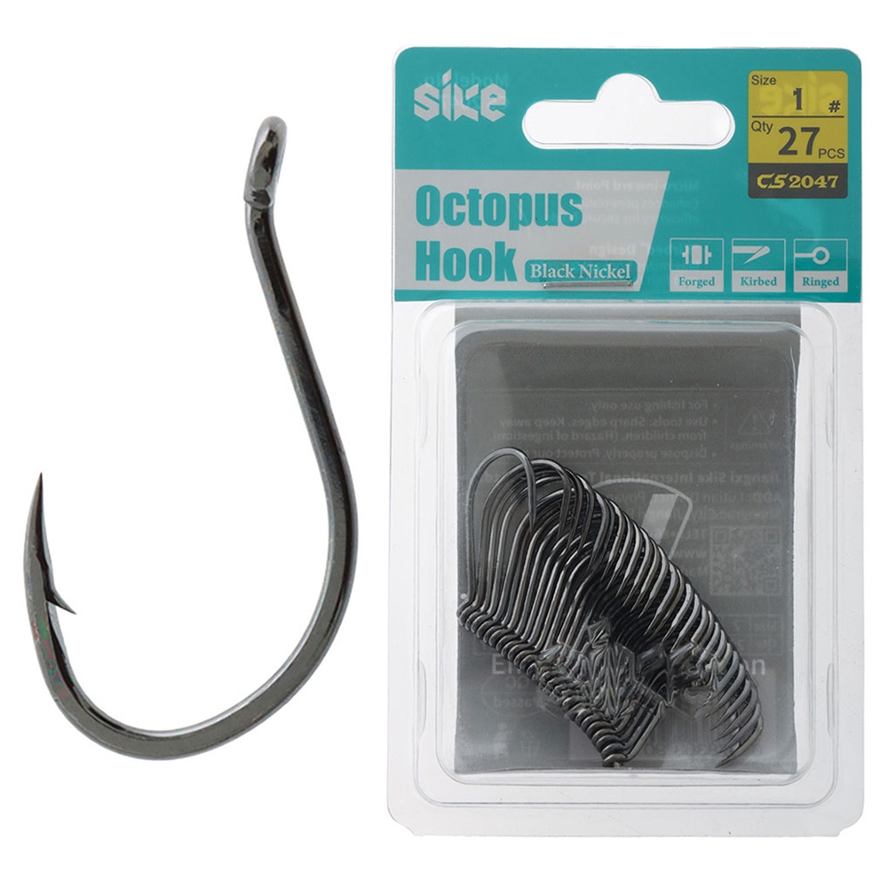 Sike CS2047 Black Nickel Octopus Hooks Bulk Pack #1 Qty 27