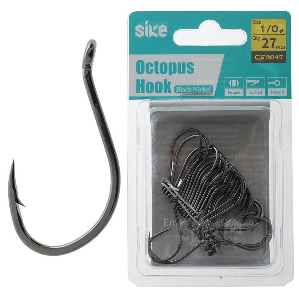 Sike CS2047 Black Nickel Octopus Hooks Bulk Pack 1/0 Qty 27
