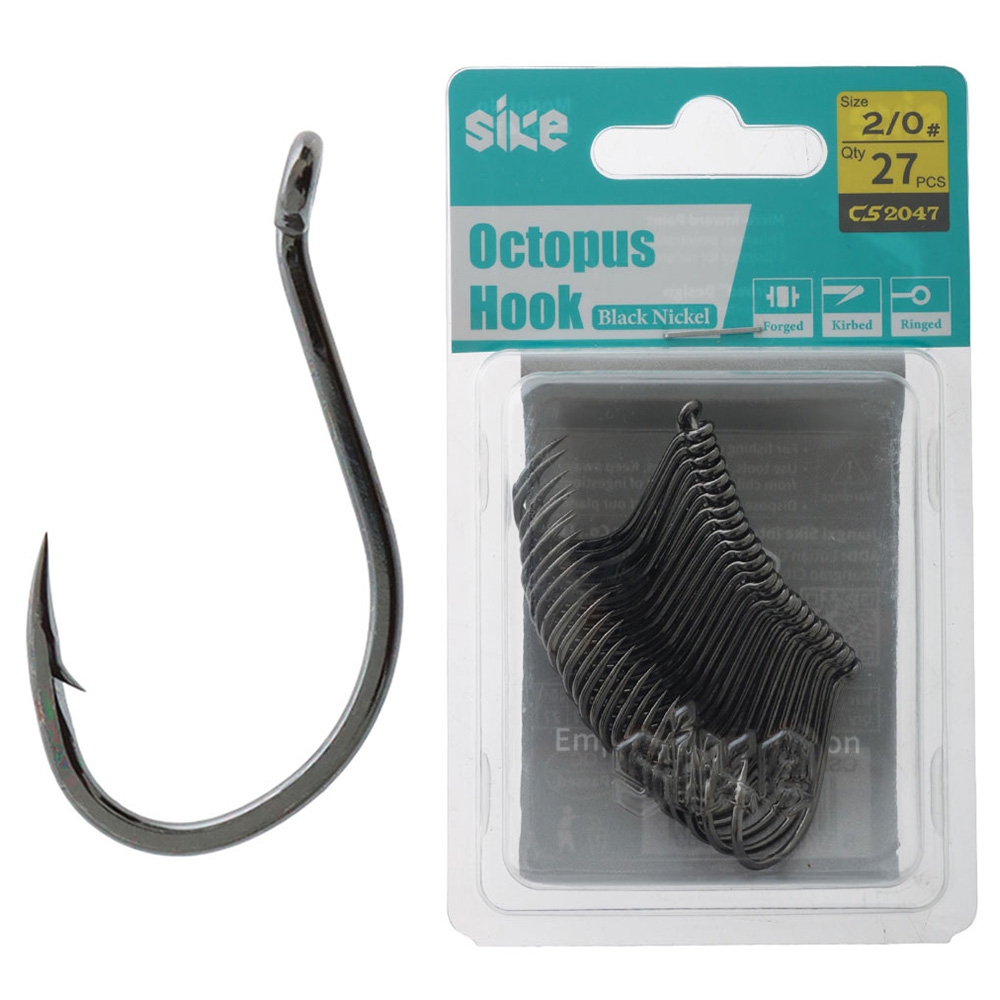 Sike CS2047 Black Nickel Octopus Hooks Bulk Pack 2/0 Qty 27