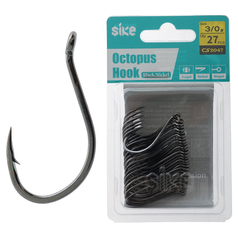 Sike CS2047 Black Nickel Octopus Hooks Bulk Pack 3/0 Qty 27