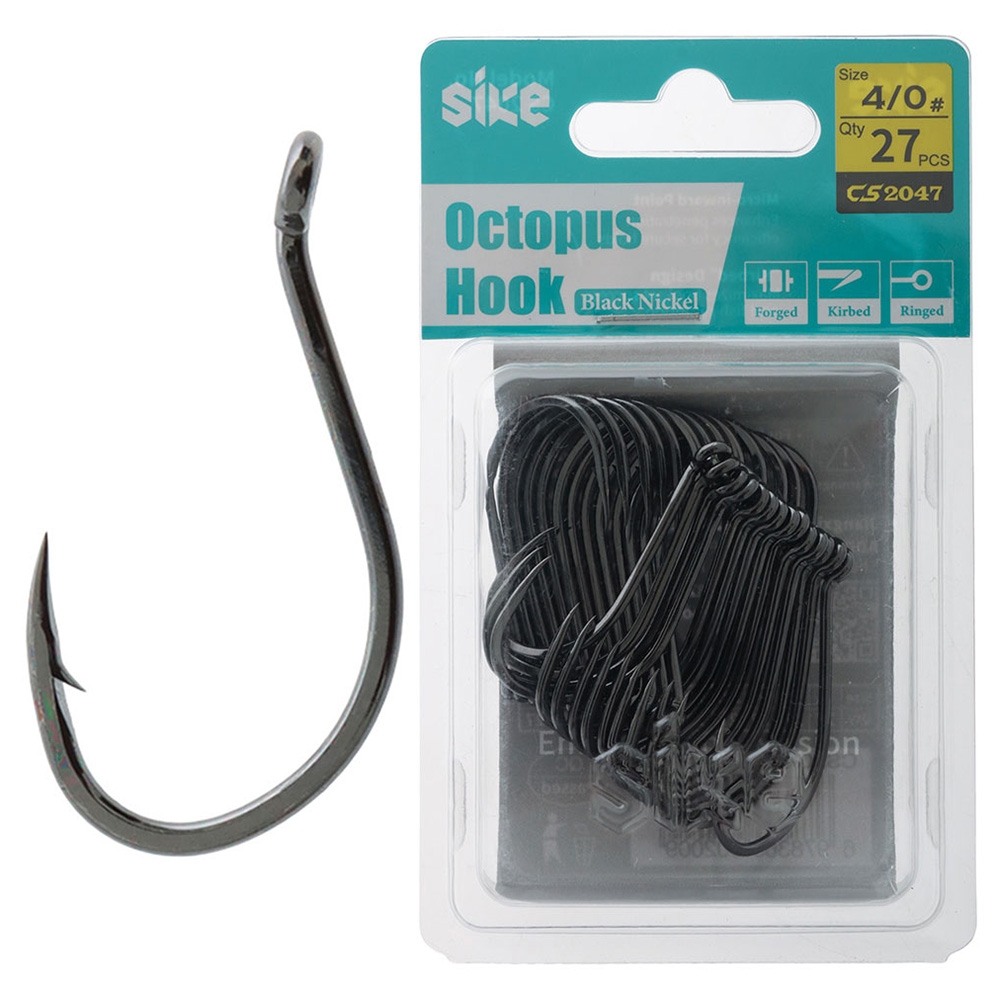 Sike CS2047 Black Nickel Octopus Hooks Bulk Pack 4/0 Qty 27