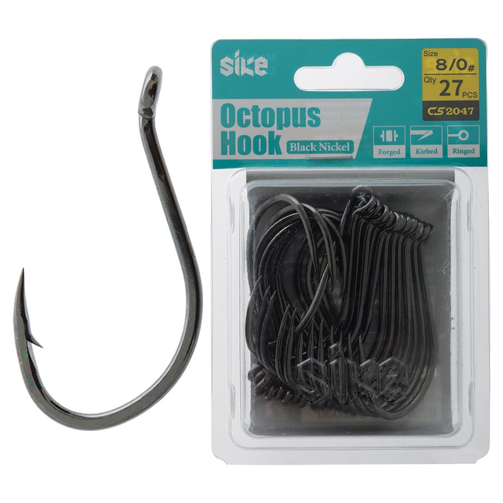 Sike CS2047 Black Nickel Octopus Hooks Bulk Pack 8/0 Qty 27