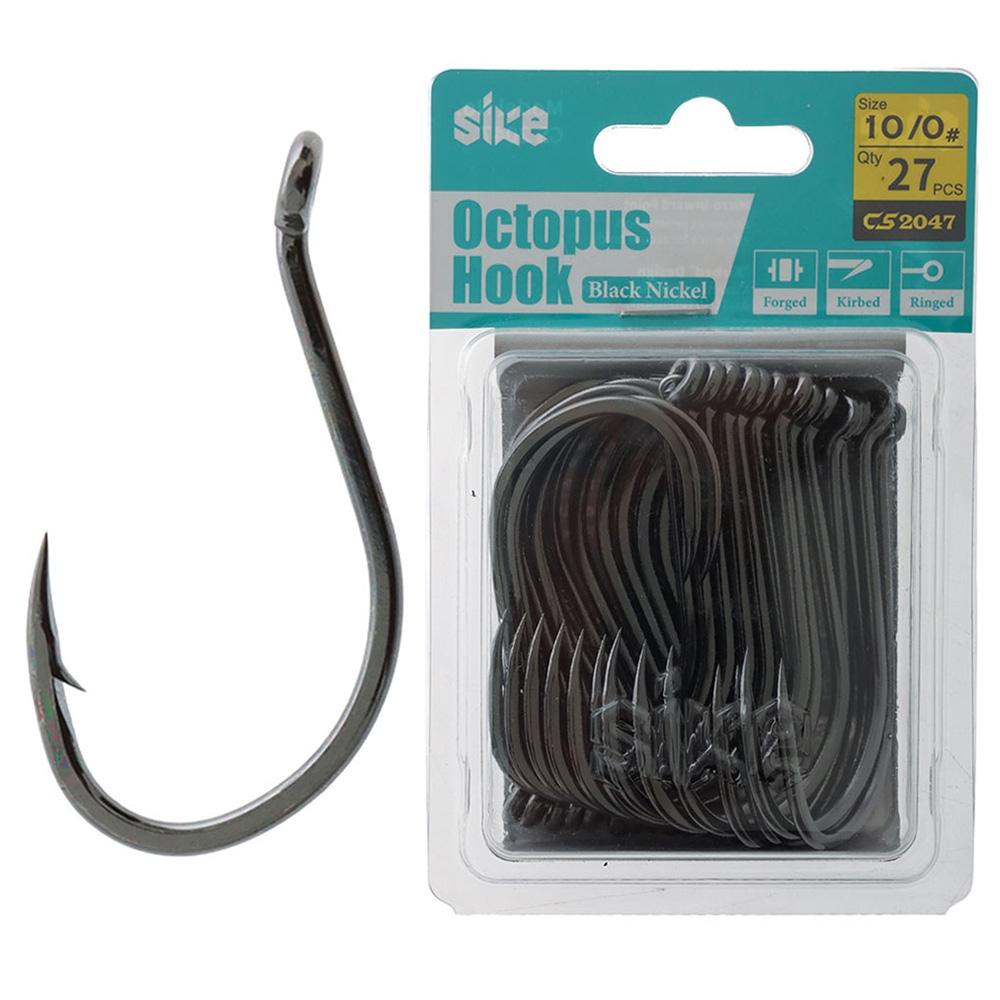 Sike CS2047 Black Nickel Octopus Hooks Bulk Pack 10/0 Qty 27